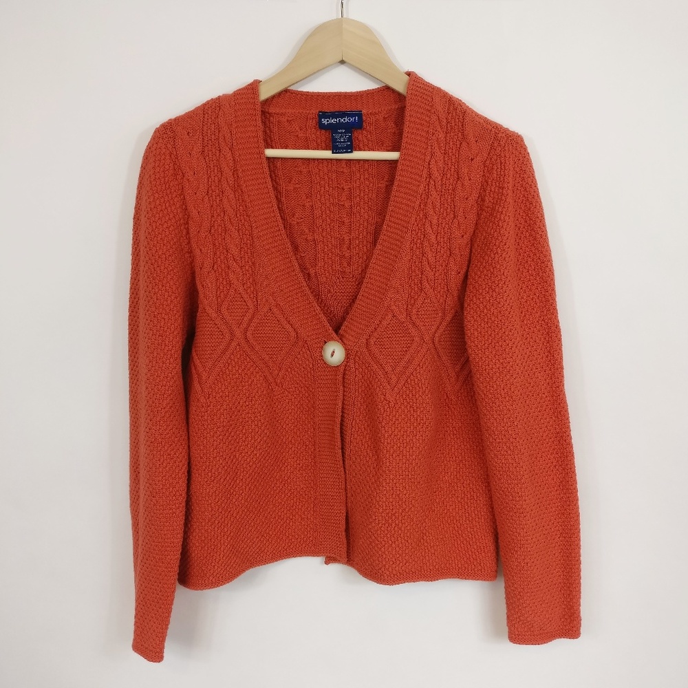 SPLENDOR Womens Orange Cardigan Sweater Medium